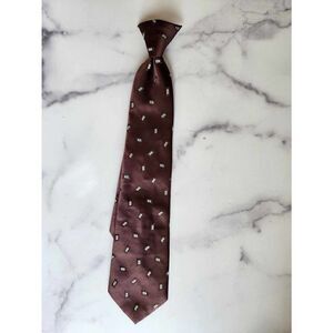 The Mens Store short retro 70s coffee brown geometric clip on tie